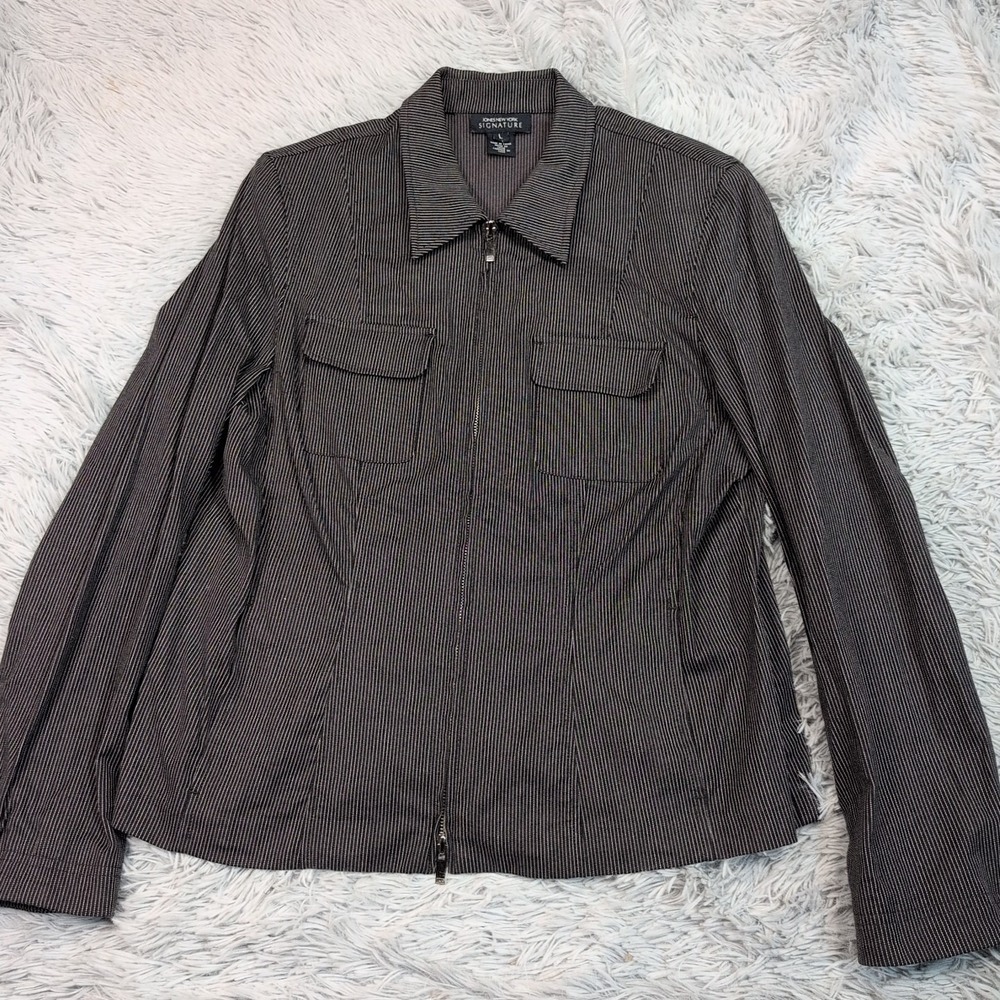 Jones New York Jacket Womens L Pinstripe Zip Up Preppy Pockets Lightweight